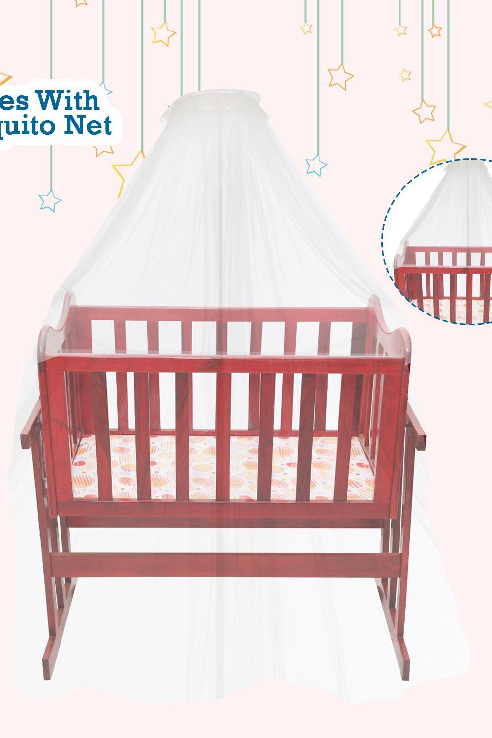 Mee Mee Swinging Wooden Baby Cradle With Mosquito Net